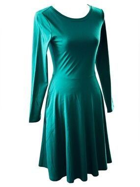 Women’s Emerald Green Long Sleeve Fit-and-Flare Dress